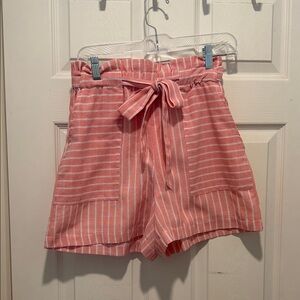 Striped High Waist Women's Shorts with Tie Belt